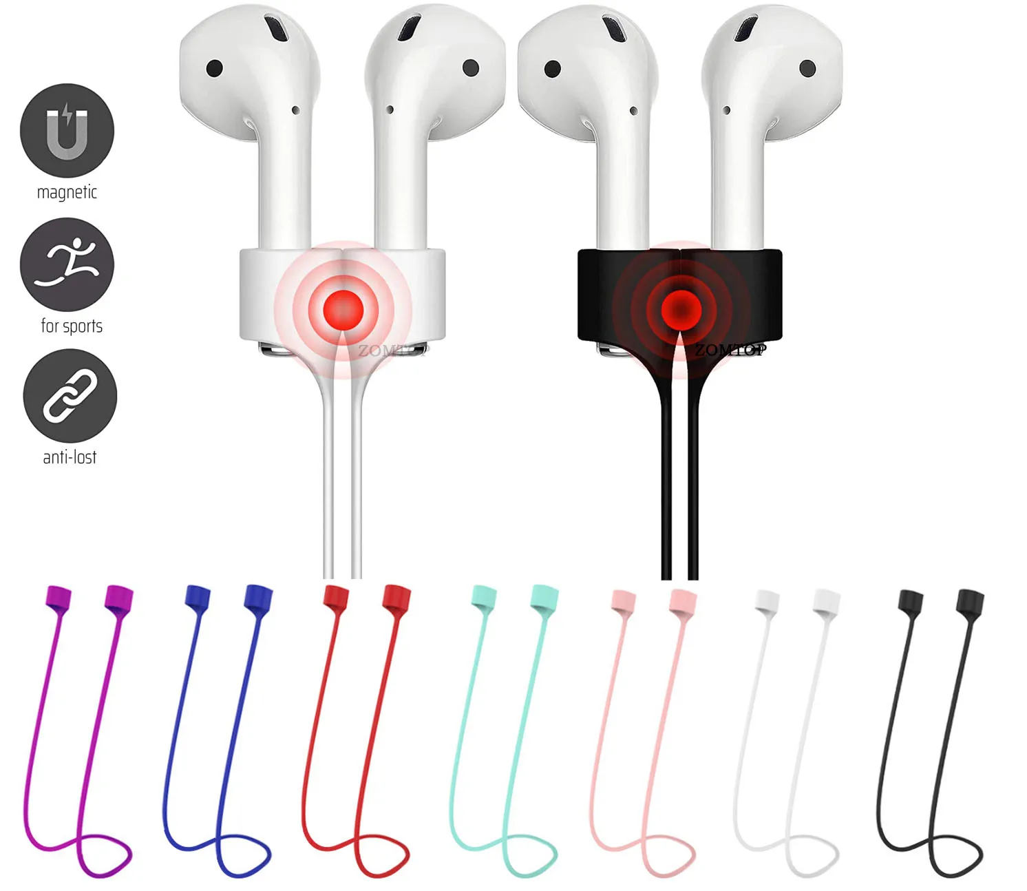

Compatible for Magnetic Anti-Lost Strap AirPods 1 2 Pro Bluetooth Earphones Colorful Silicone Sports Lanyard Neck Rope Cord