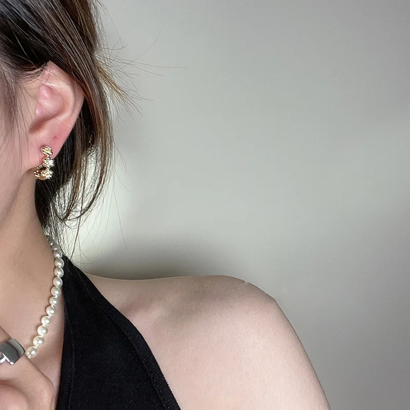 

VENTFILLE 1PC Silver Gold Color Zircon Flower Earring for Women Girl Appointment Party Gift Sweet Shining Jewelry Dropshipping