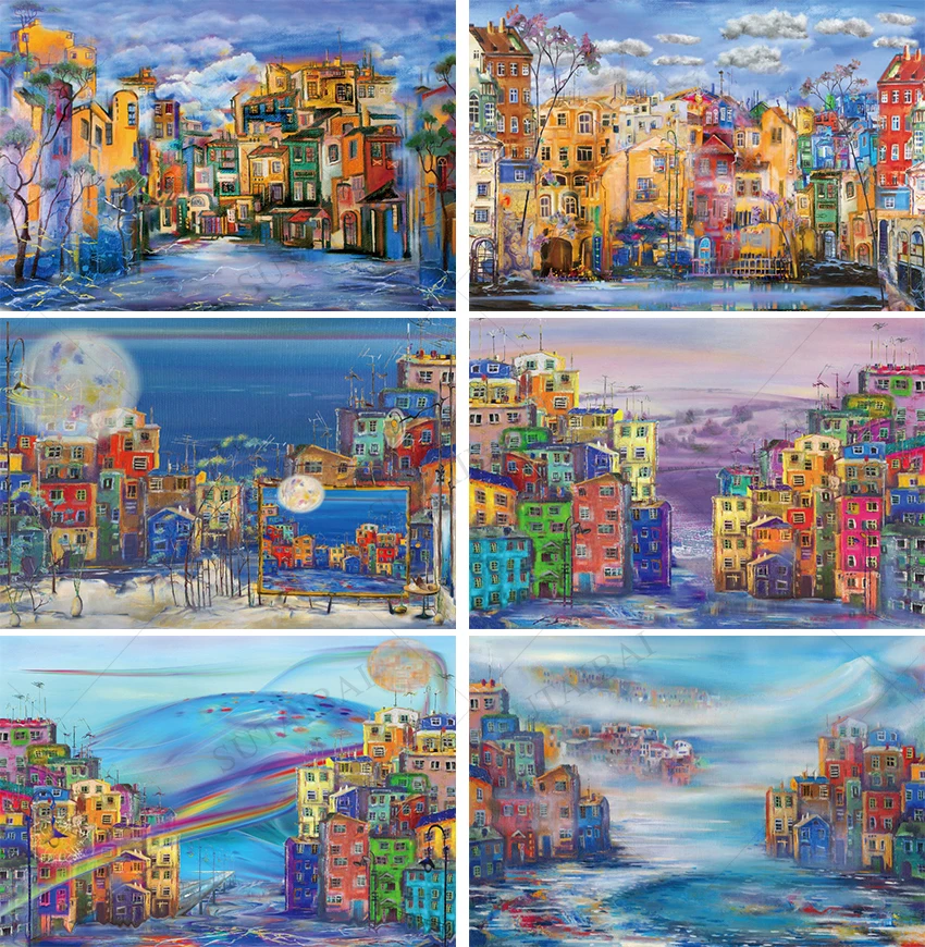 

Красочный город здание живопись фотография фон персонализированный баннер новорожденный креативная Страна Чудес фото студия Фотофон