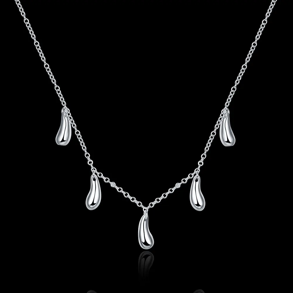 

Charm 925 Stamp Silver color Necklaces for Women Jewelry 18 Inches Fashion fine five Water droplets pendants party Gifts