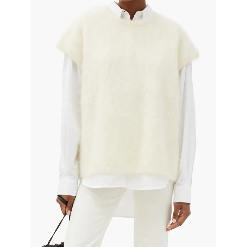 

Women Sweater 2020 Autumn and Winter Plush Blouse Women's Round Neck Short Sleeve Knitted Vest