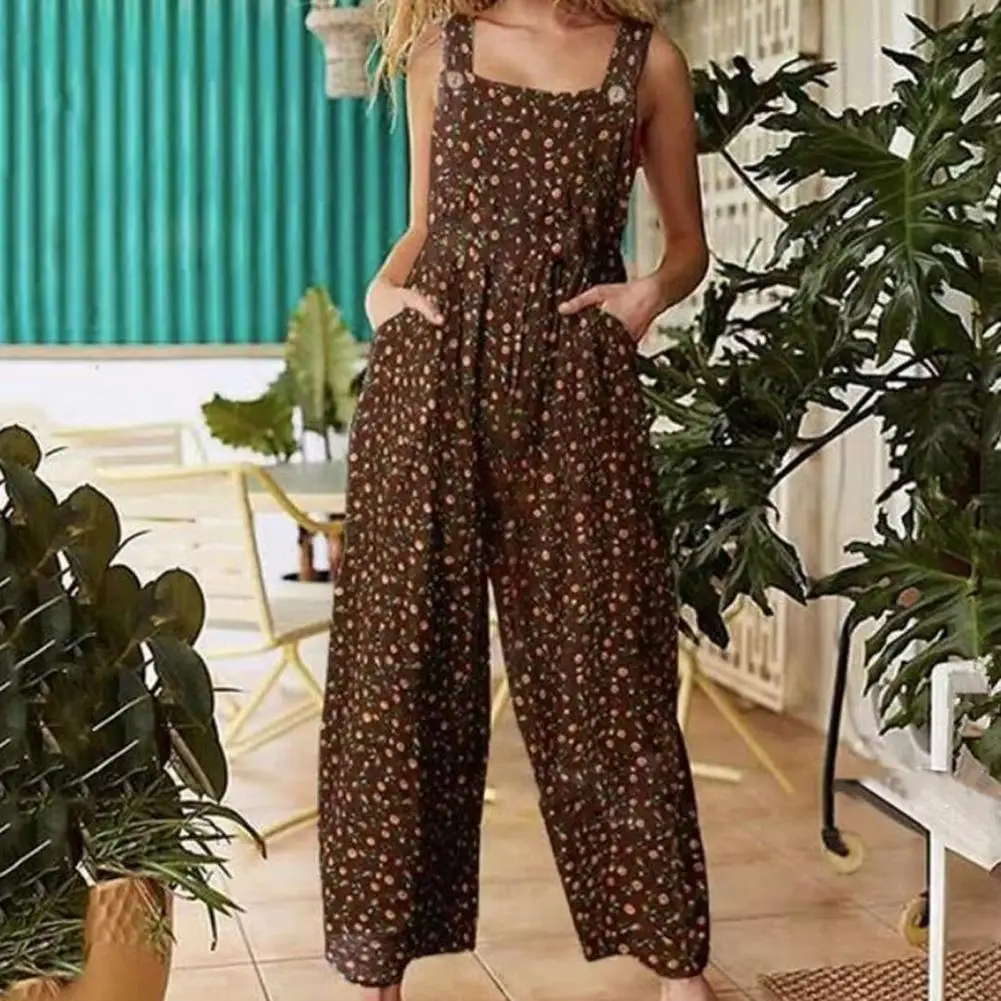 

Thin Popular Bohemia Geometry Pattern Beach Jumpsuit Skin-touching Women Romper Ankle Length for Travel