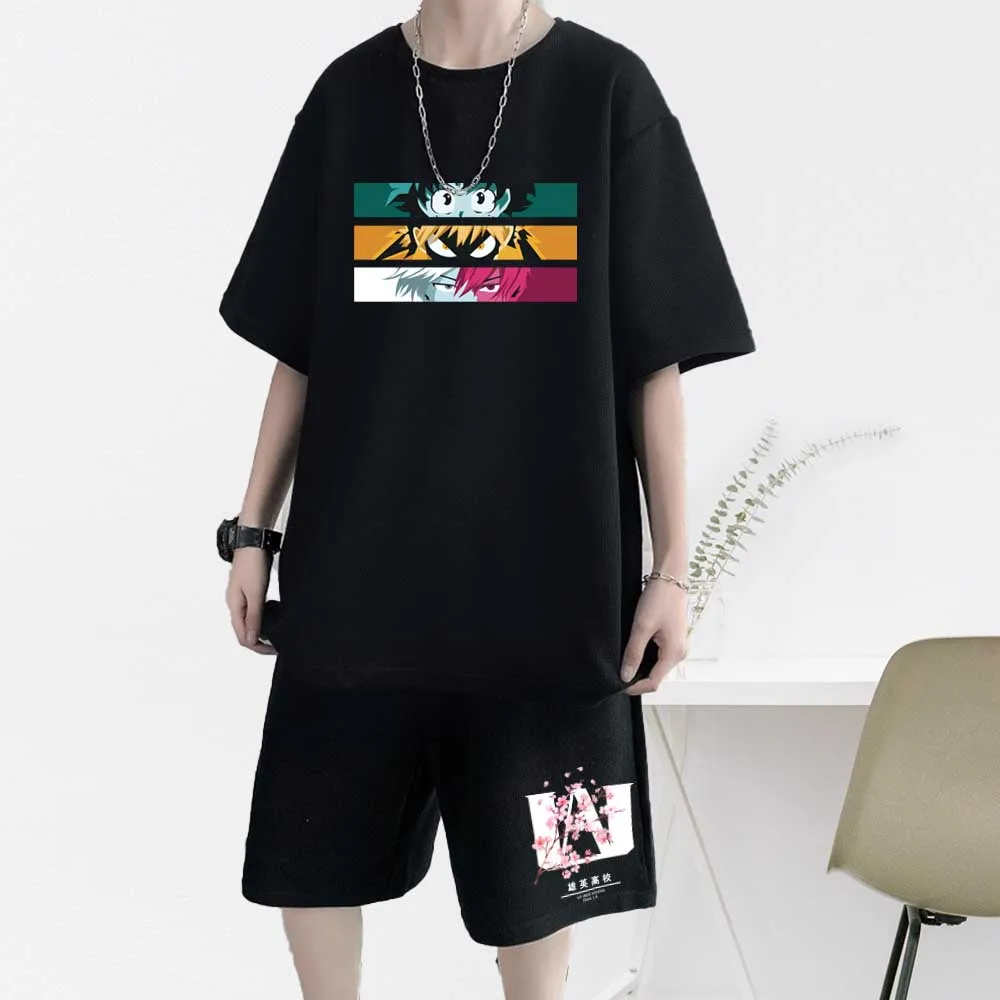 

2022 My Hero Academia T Shirt Casual Shorts Set、Men's Tracksuit Anime Short Sleeve T-shirts Sweatpants Male