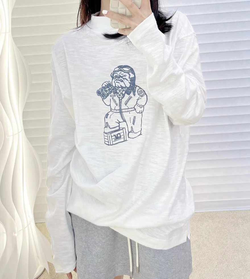

2023 Spring and Summer Fashion Cartoon Pattern Long-sleeved T-shirt Women Tops