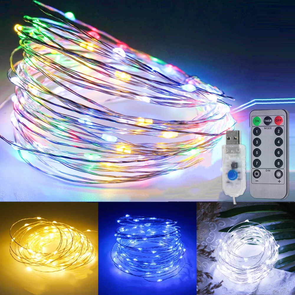 LED String Fairy Lights 5/10/20/50M USB Powered Copper Wire Lights Waterproof Decoration Garland Lamp for Wedding Festival Party