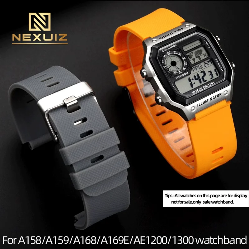 Ремешок силиконовый для Casio A158/A159/A168/A169E/AE1200/1300 резиновый выпуклый шарнир