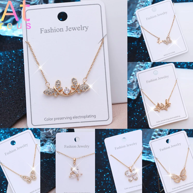 

Роскошное ожерелье с медной бабочкой для женщин Золотая цепочка с микрозакрепкой циркония серебряные ювелирные изделия ключицы ожерелья п...