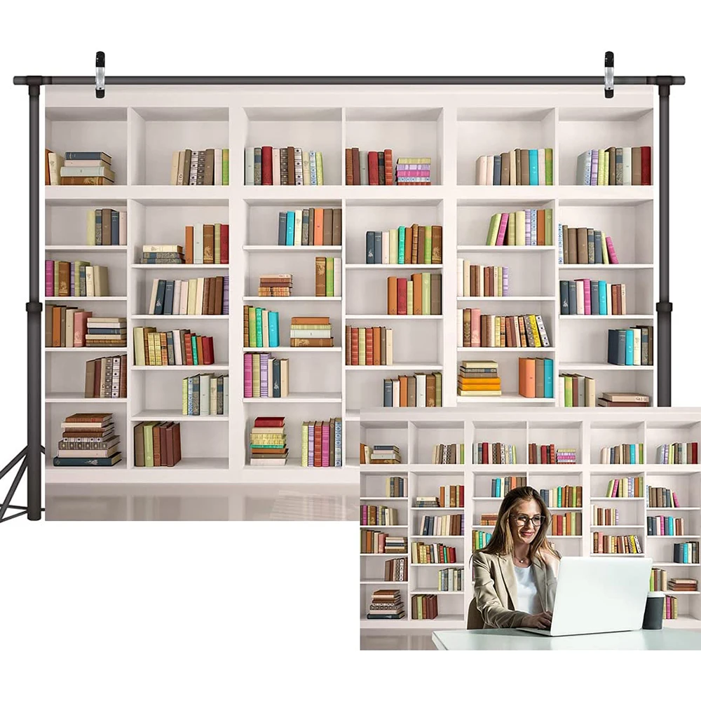 

7X5FT Bookshelf Backdrop Bookcase Backdrops Library Backdrop Office Backdrop for Video Conference Vintage Party Background Books