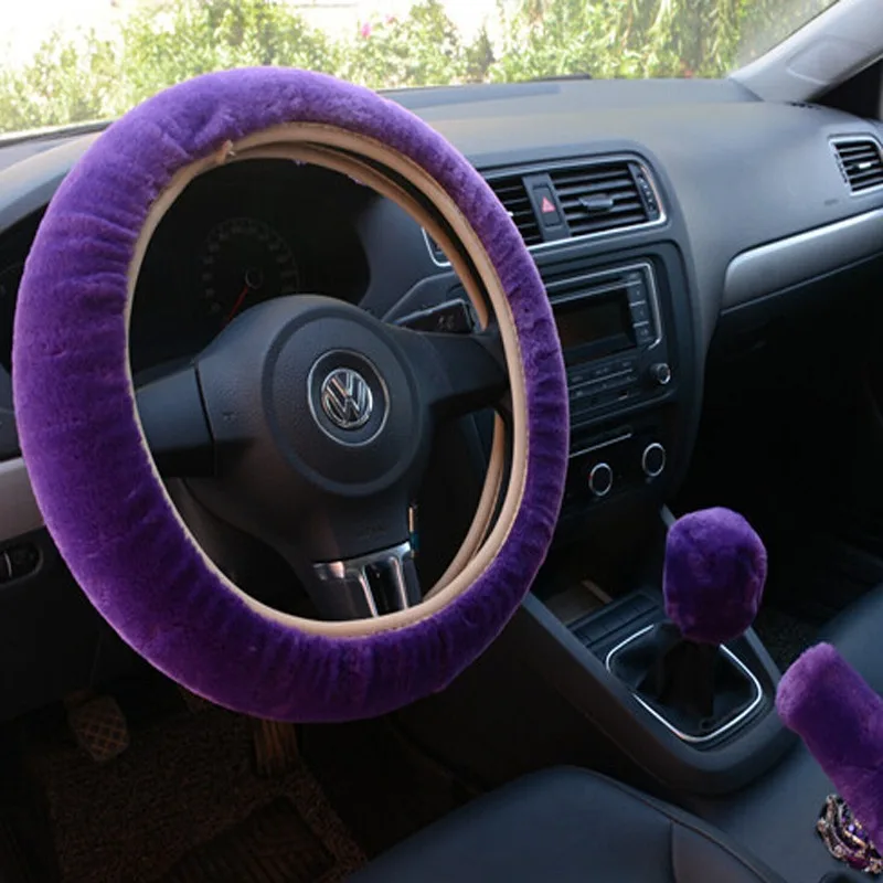 3pcs/set Universal Car Gear Shift Handbrake Steering Wheel Plush Cover Set Fluffy Winter Warm Auto Interior Accessiores Women images - 6