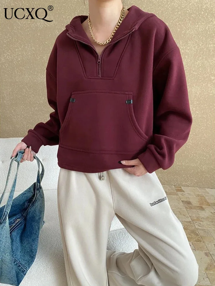 UCXQ модный свитшот Tide японский корейский повседневный с карманом на молнии