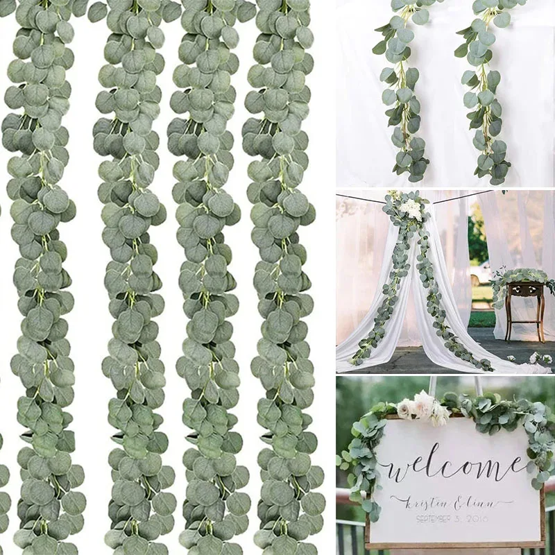 5 Packs of Artificial Eucalyptus Wreath Greening Eucalyptus Vines Fake Plants for Wedding Banquet Garden Outdoor Decoration