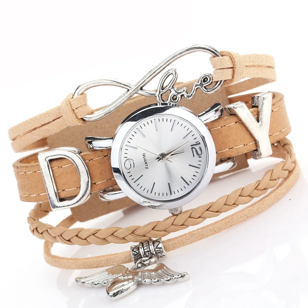 

Vintage Elegant Watch for Women Classic Brown Leather Small Dial Bee Pendant Quartz Clock часы женские наручныеrelógio Feminino