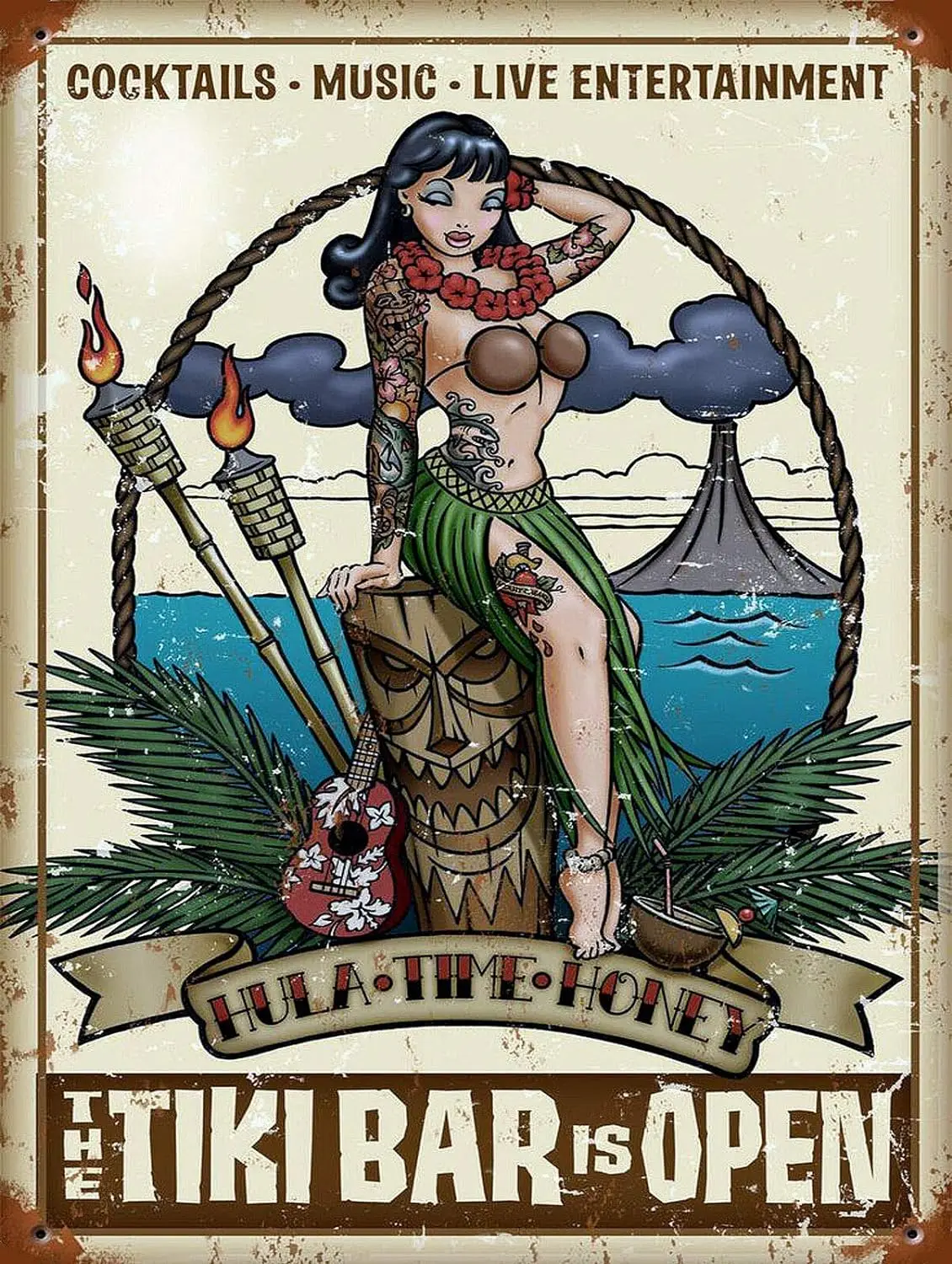 Tiki Bar металлический знак Гавайская булавка девушка Hula Time медовые плакаты ретро