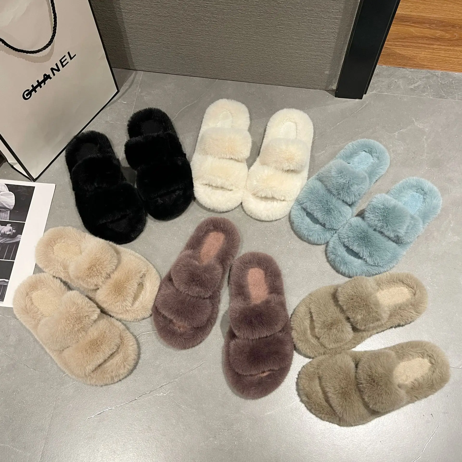 Fashionable Woolen Slippers women wear 2022 new Korean version of thick-soled shoes autumn and winter household cotton slippers