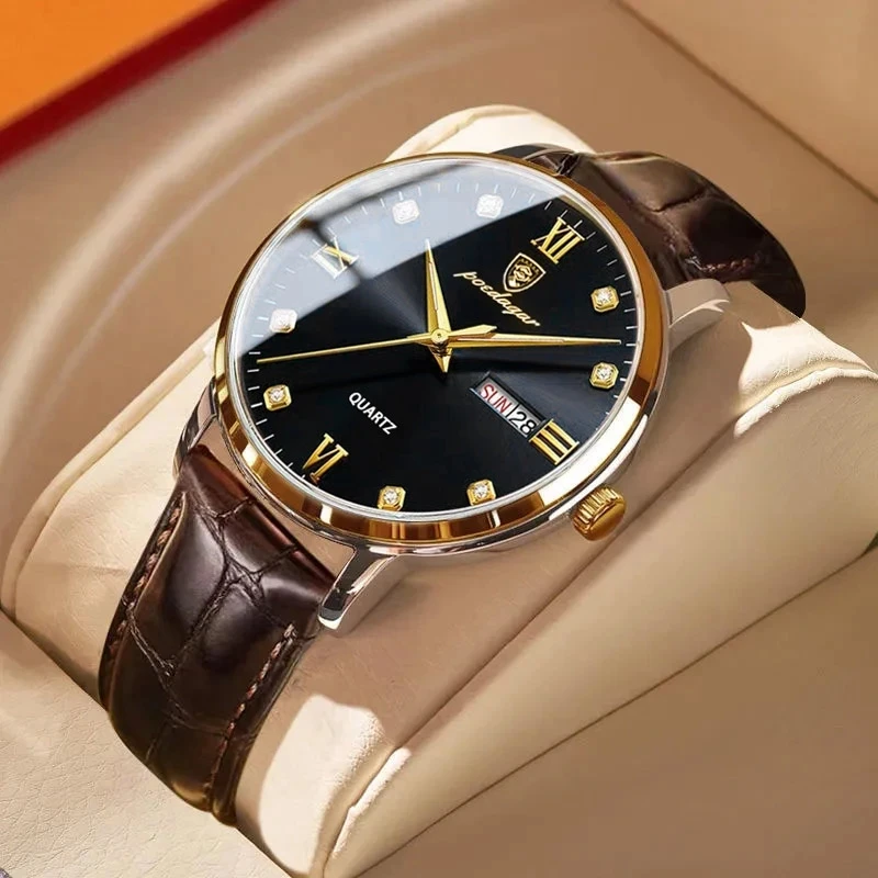 

POEDAGAR Luxury Casual Top Brand Business Male Watches Date Week Waterproof Luminous Leather Dress Men's Watch Relogio Masculin