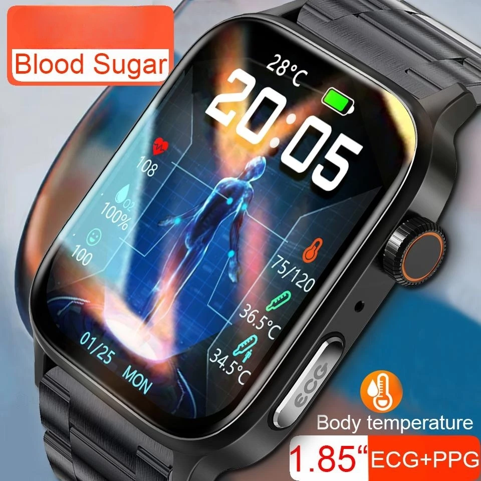

ECG+PPG NFC Smart Watch Men Voice Calling Wristwatch Body Temperature Stress Test New Non-invasive Blood Sugar Women Smartwatch