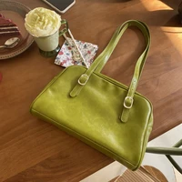 vintage green oil wax leather ladies underarm bags large capacity women pu leather shoulder tote bag female solid color handbags