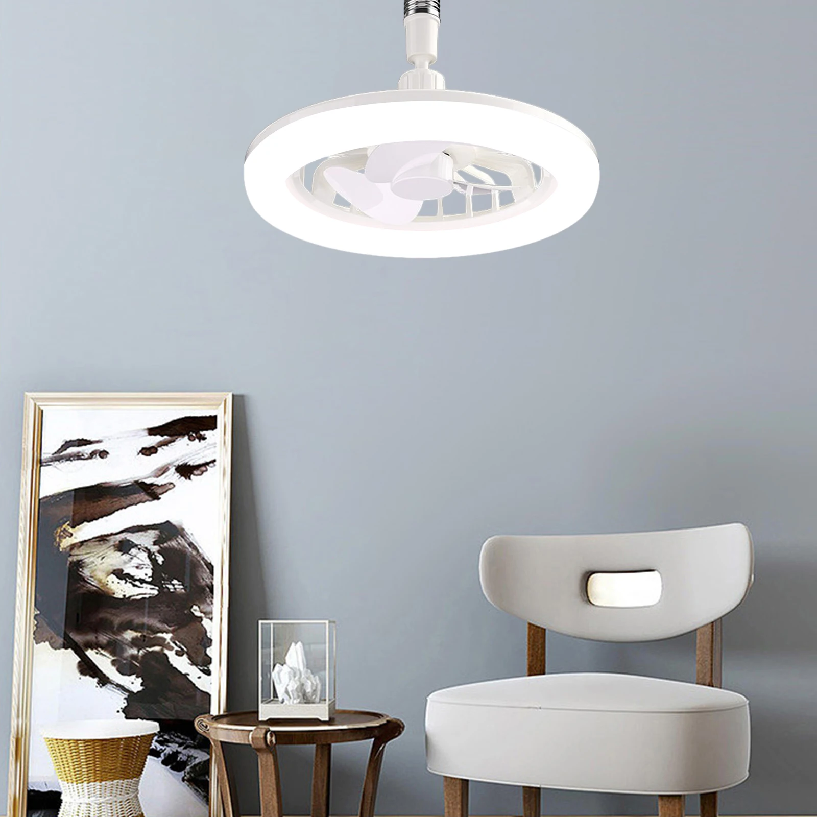 

Ceiling Fan Lights E27 Light Holder Hanging Fan Lamp with Remote Control 3 Speeds Wind Mute Timing 5-blade for Living Room Study