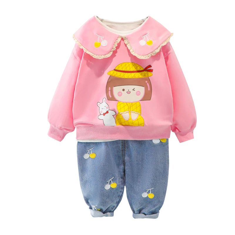 

Infant Clothes Outfits Baby Tracksuit Girl Clothing Sets Spring Autumn Toddler Kids Cute Cartoon T Shirt Jeans Child Sportswear