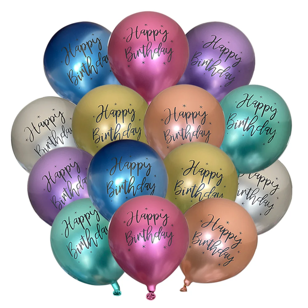 

20pcs Chrome Metallic Latex Balloons Happy Birthday Printed Pattern Ballon Helium Purple Metal Birthday Party Decorations
