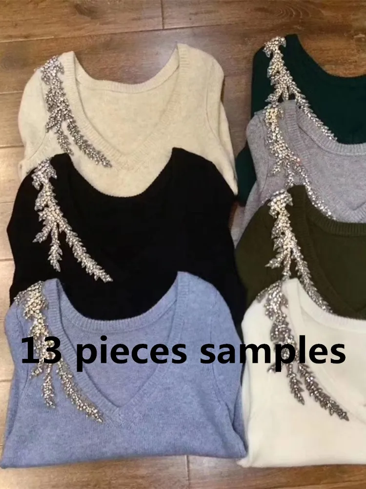 

13 pieces smaple snaker pattern diamond beading cashmere woolen sweater + Knitted warm pants Suit for wholesale sample