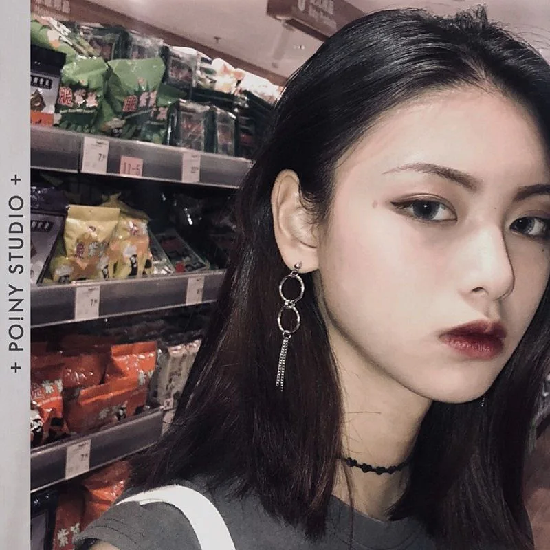 

Exquisite clearance products Punk dark handsome cool cold circle chain tassel earrings earrings bungee hip hop earrings female