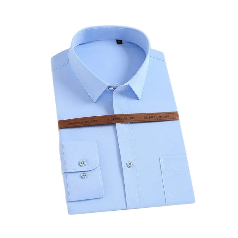 

2022 No Pockets Thin Solid Color Casual Business Formal Soft Cozy Short-sleeved Shirt Men Slim Fit Non-iron Work Shirt