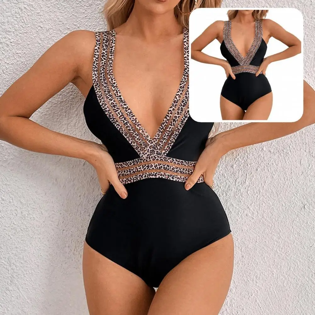 

Облегающий Стильный Леопардовый сшитый слитный бикини с широкими лямками сексуальный купальник без рукавов для спа