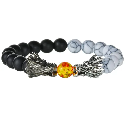 Винтажный браслет Тай Ци Дракон из натурального камня черный белый