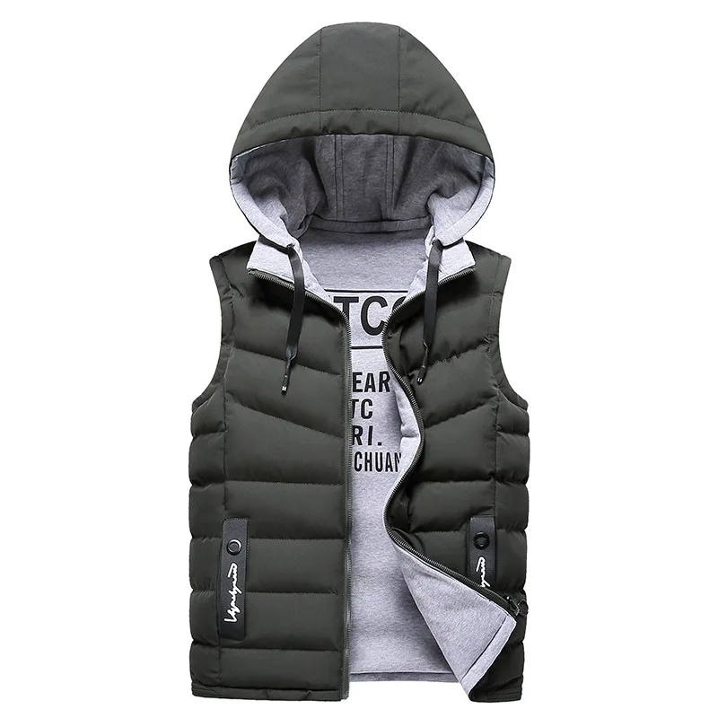 

Winter Men's Vest Cotton Sleeveless Jackets Men Casual Hooded Down Vest Hat Detachable Overcoats Warm Waistcoat Men Tops Outwear