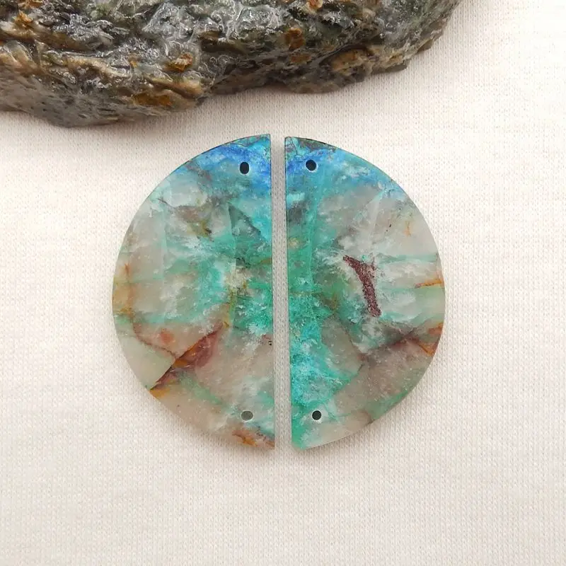 

Natural Chrysocolla Gemstone Fashion Double Holes Earring Bead 40x20x3mm 11g Semi-Precious Stone DIY Jewelry Accessories
