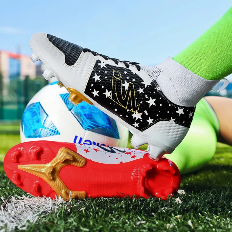 2022 Fashion Printed Red Men Soccer Boots Unisex Original Professional Field Cleats Football Shoes Size 47 48 botines de futbol