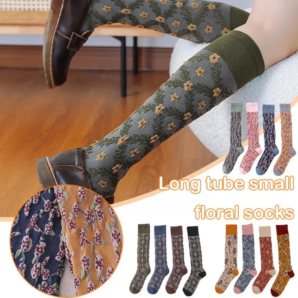 12pair Womens Floral Long Cotton Socks Vintage Embroidered Style Girls Cotton Thickened Korean Fashion Socks P3p6