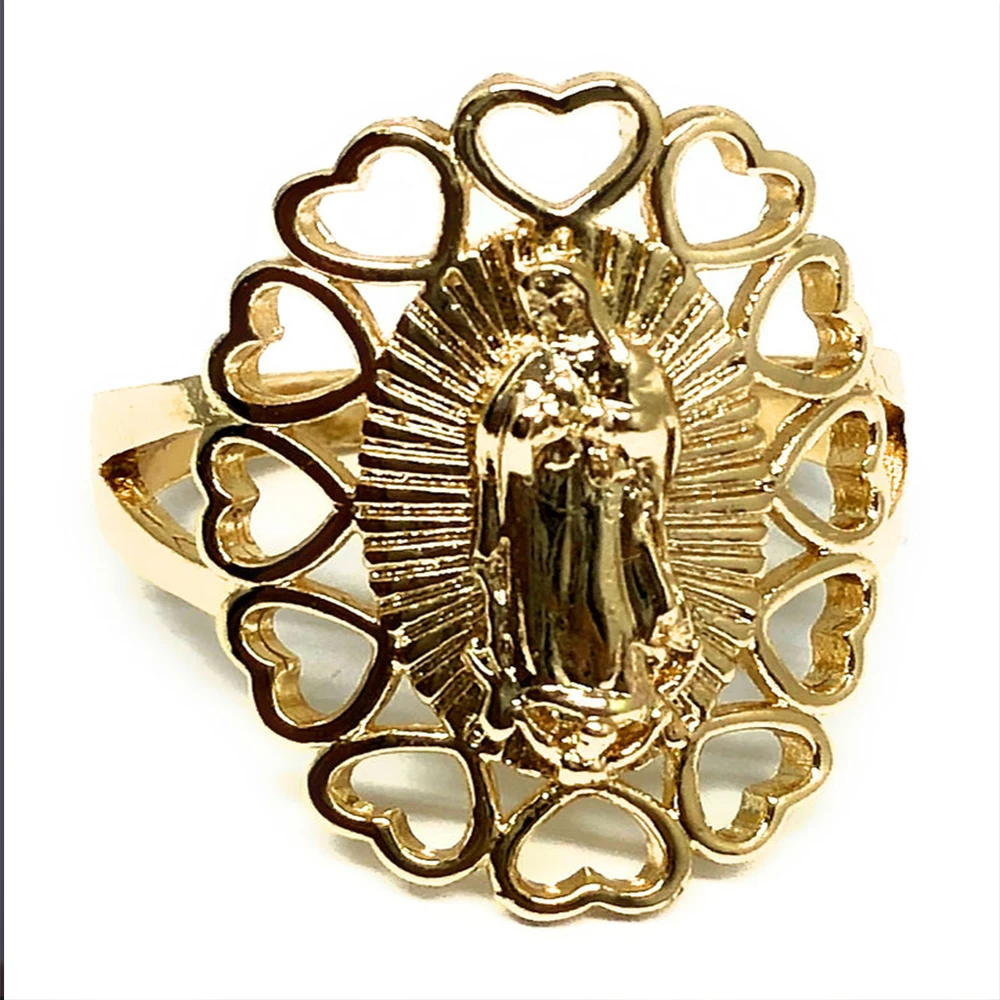 Gold Plated Virgin Mary Heart Ring Virgin of Guadalupe Heart Ring