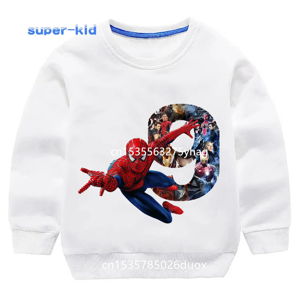 

1 2 3 4 5 6 7 8 9 Year Boy Birthday Marvel Spiderman Sweatshirt Personalize Name Boys Hoodies Super Hero Birthday Party Clothing