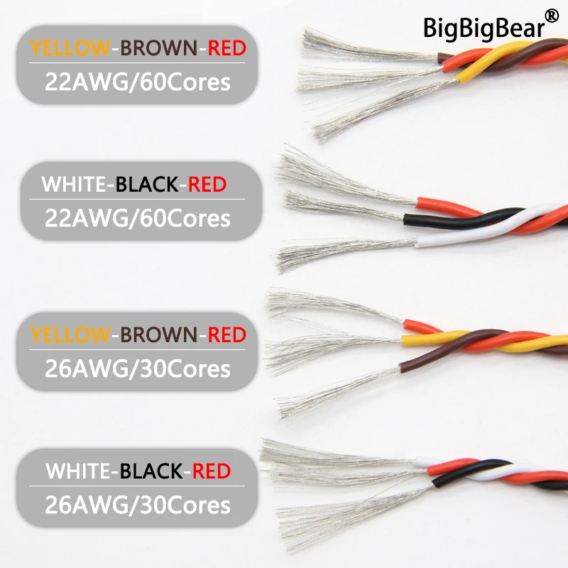 

5/10/20M 22AWG 26awg 30/60 Core 3 way Twist Servo Extension Cable JR Futaba Twisted Wire Lead For RC Airplane Accessories
