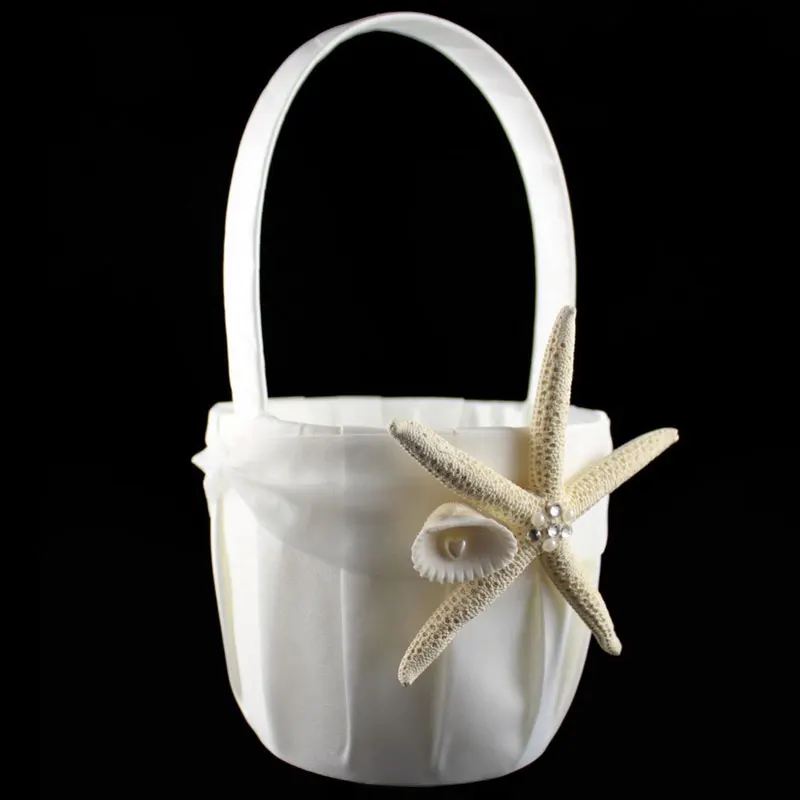 

Wedding Basket Flower Storage Basket Flower Girl Basket With Sea Star and Seashell Hanging Basket For Wedding Ceremony Basket