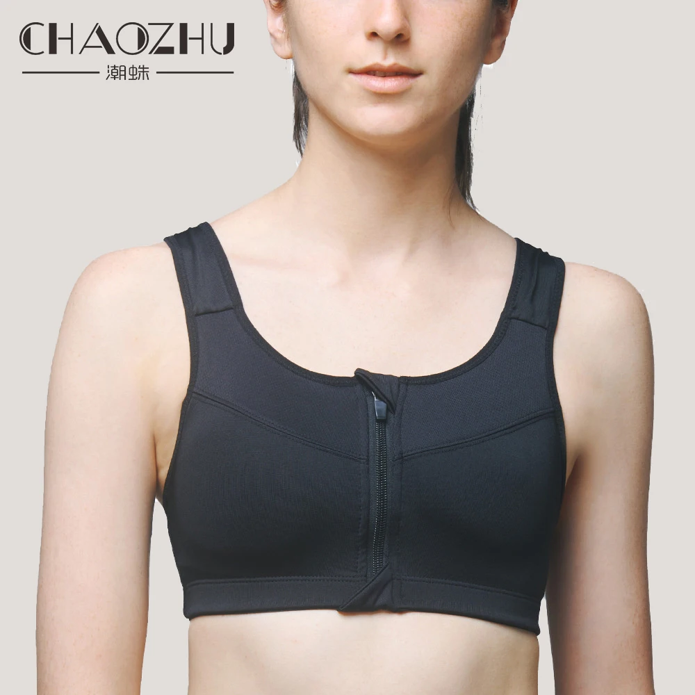 Women's Basic Front Zipper Back Loop Comfortable Athletics Bra Underwear Tank Black Crop Top Plus Size Bralette Black Grey 5xl