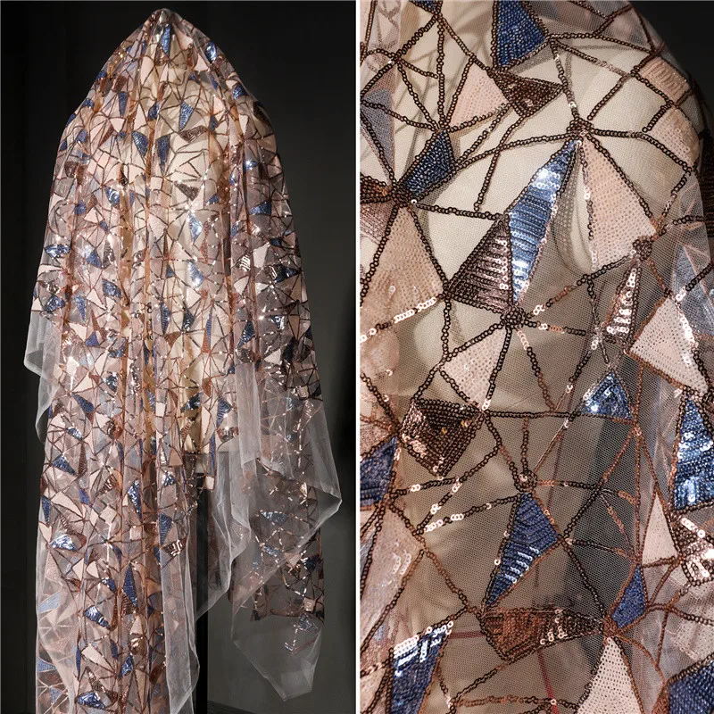 

Brown Blue Field Mesh Jewelry Wedding Dress Skirt Bag Clothing Designer Sequin Fabric Sewing Tulle Lace By The Meter Cloth Satin