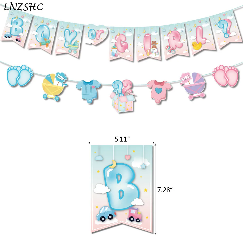 

Boy or Girl Gender Reveal Birthday Banner Paper Bunting Garland For Kids Baby Shower Birthday Party Decorations Baby Boy