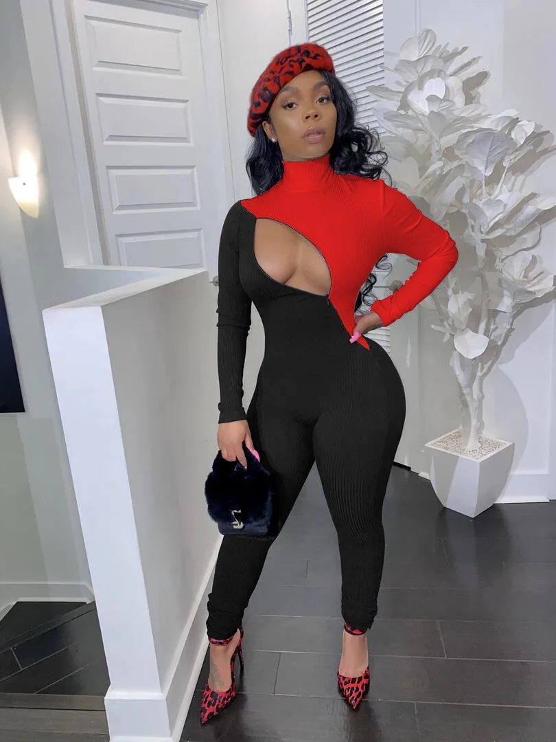 

Модные сексуальные комбинезоны Chocomist с цветными блоками на молнии, дизайнерский облегающий женский комбинезон