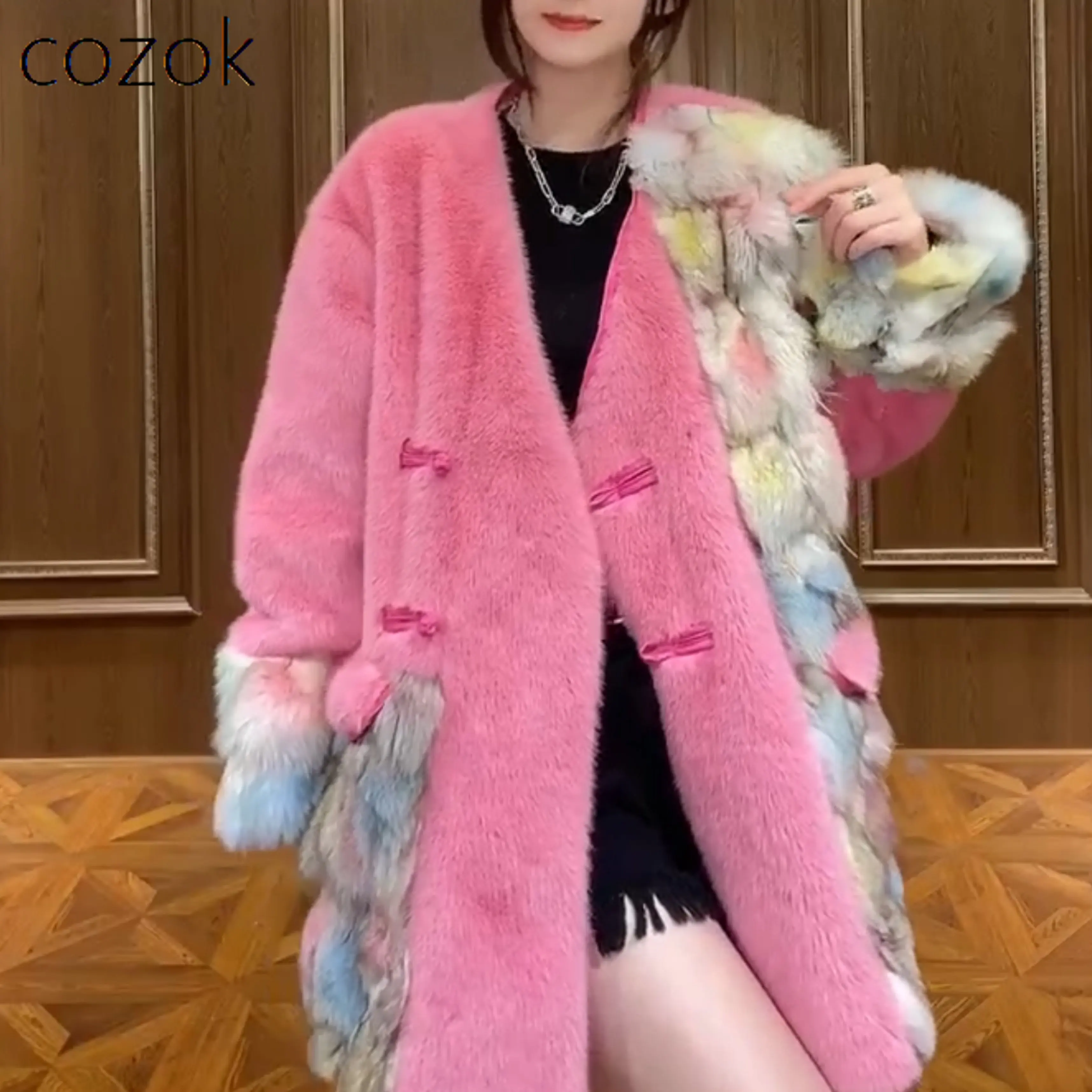 2023 Winter New Imported Fox Fur with European Mink Fur Coat Light Luxury Long Sleeve Jacket Women Mid-Length Warm Slim Coats