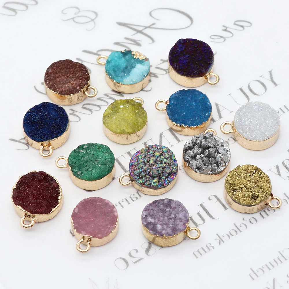 

Round Druzy Crystal Pendants Natural Stone Fashion Jewelry for DIY Necklace Bracelets Earrings Accessories Drysy Crystal Charms