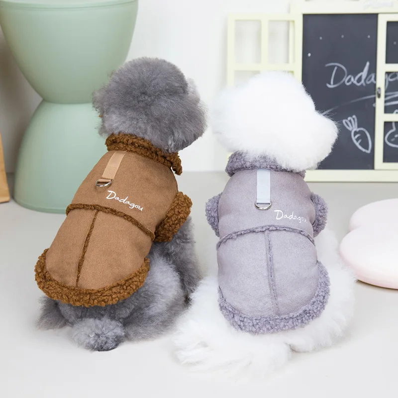 

Pet Dog Clothes Solid Traction Jackets for Dogs Clothing Cat Small Letter Print Leather Coats Winter Fashion Pet Products 2022