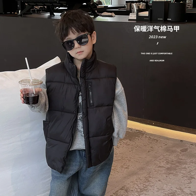 

Зимняя Новинка 2023, детская одежда, детская хлопковая куртка, красивый черный утепленный жилет для мальчиков и девочек с воротником, зимняя одежда
