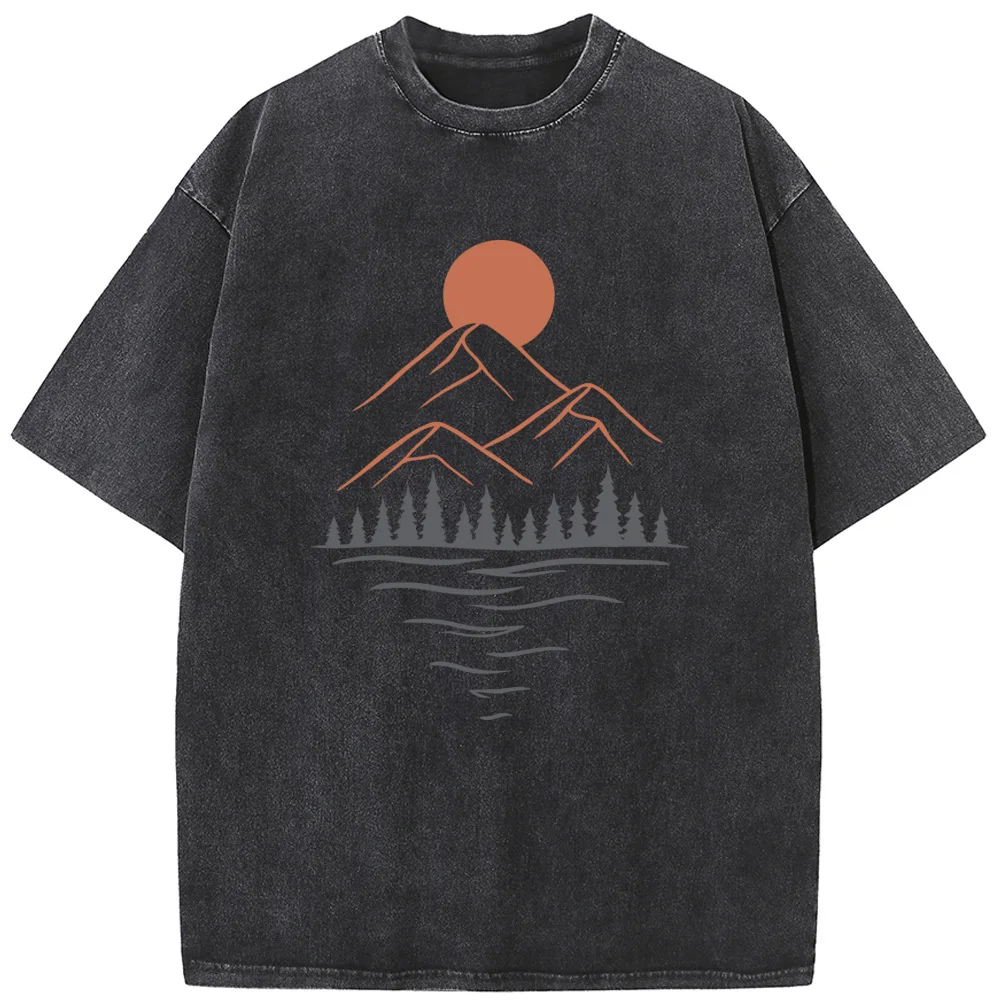 

Men's Outdoor Mountain Breathing Short-Sleeved Shirt Washed T-Shirt 230g Cotton Tops Summer Casual Bleached Tshirt