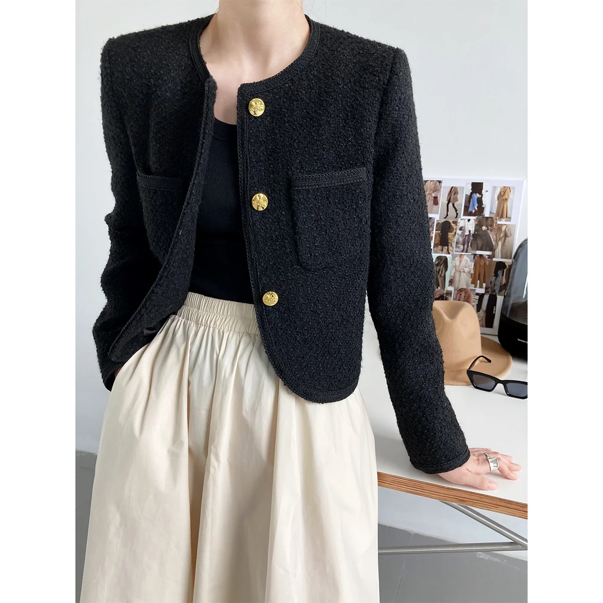 

Autumn New Woolen Coat Women's Short Temperament Tweed Jacket Tops Female Blazer Suit Fashion Outdoor High Street Short Jackets