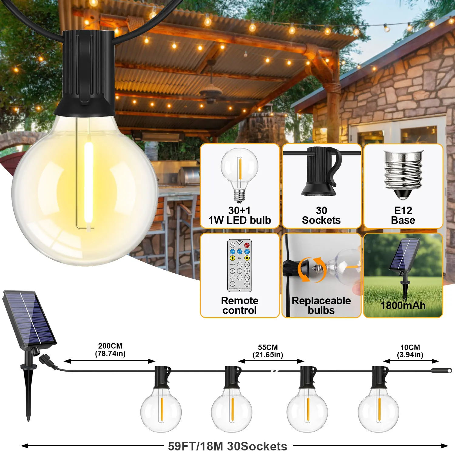 

Солнечные гирлянды GANRILAND G40 теплый белый