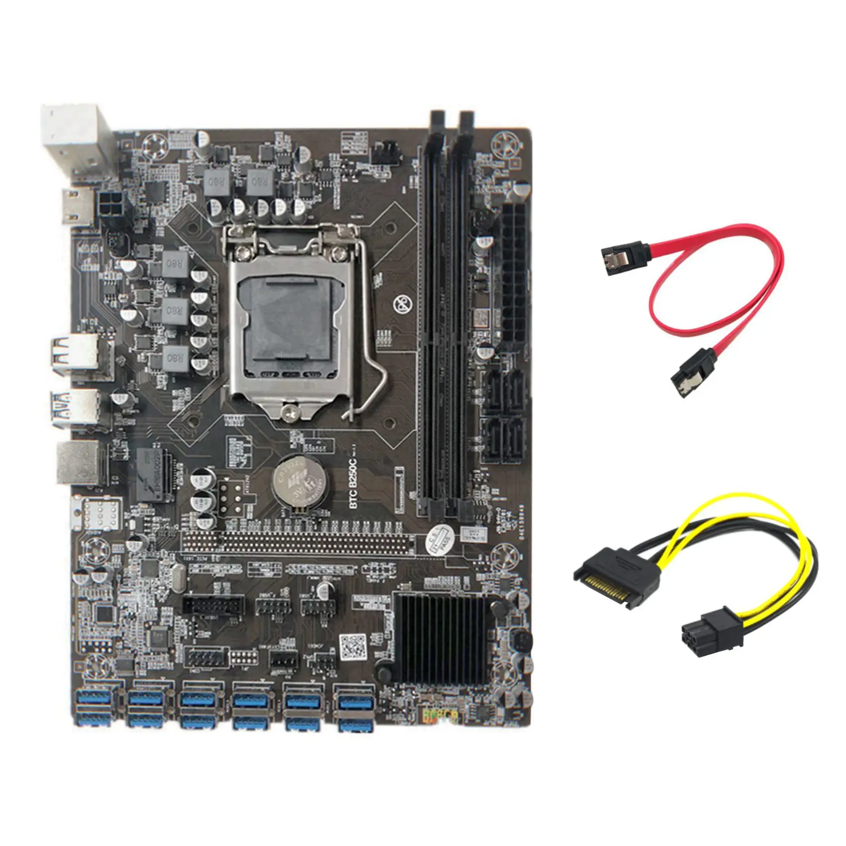 

B250C Mining Motherboard+SATA 15Pin to 6Pin Cable+SATA Cable 12 PCIE to USB3.0 GPU Slot LGA1151 Support DDR4 for Miner