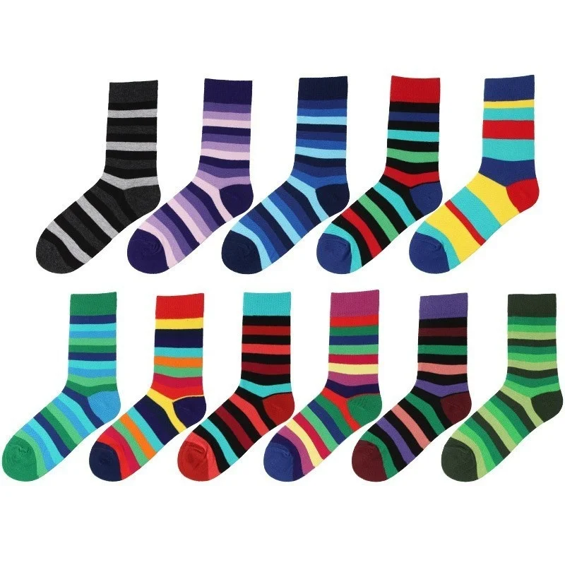 

Peonfly Combed Men's Cotton Casual Happy Colorful Dress Striped Plaid Pattern Comfortable Party Gift Classic Socks